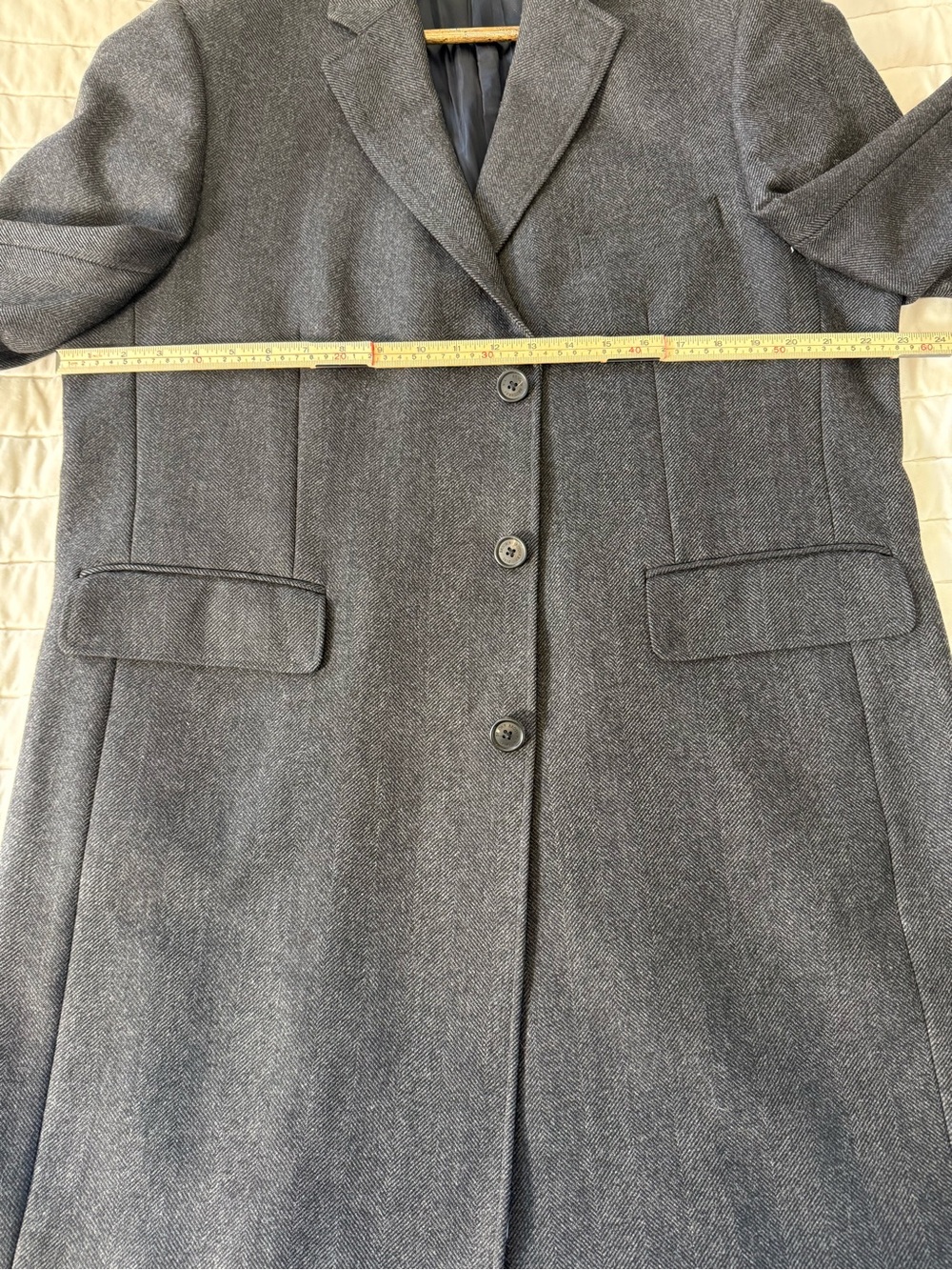 Brooks Brothers Dark Gray Wide Herringbone 100% Italian Wool Blend Overcoat- 44R - Picture 8 of 15